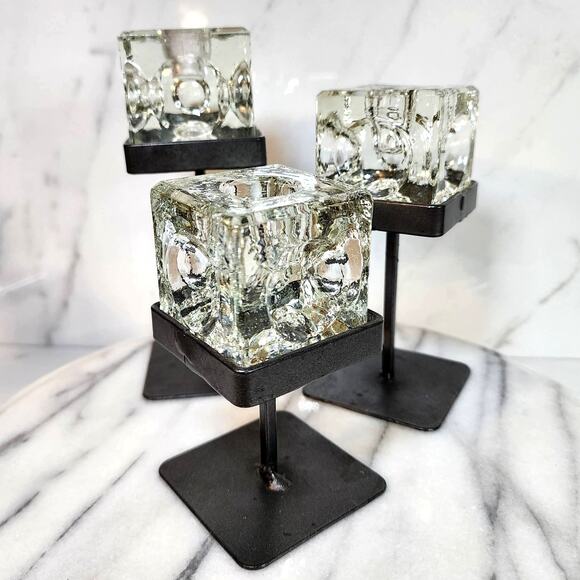 'Ice Cubes in Glass' Candlestick Holders - MCM Vintage Peill & Putzler Style (3) - Picture 5 of 9